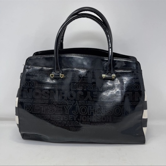 Betsey Johnson Black White Striped Purse Bow Rare Y2K EUC Chic Glam - Picture 2 of 12